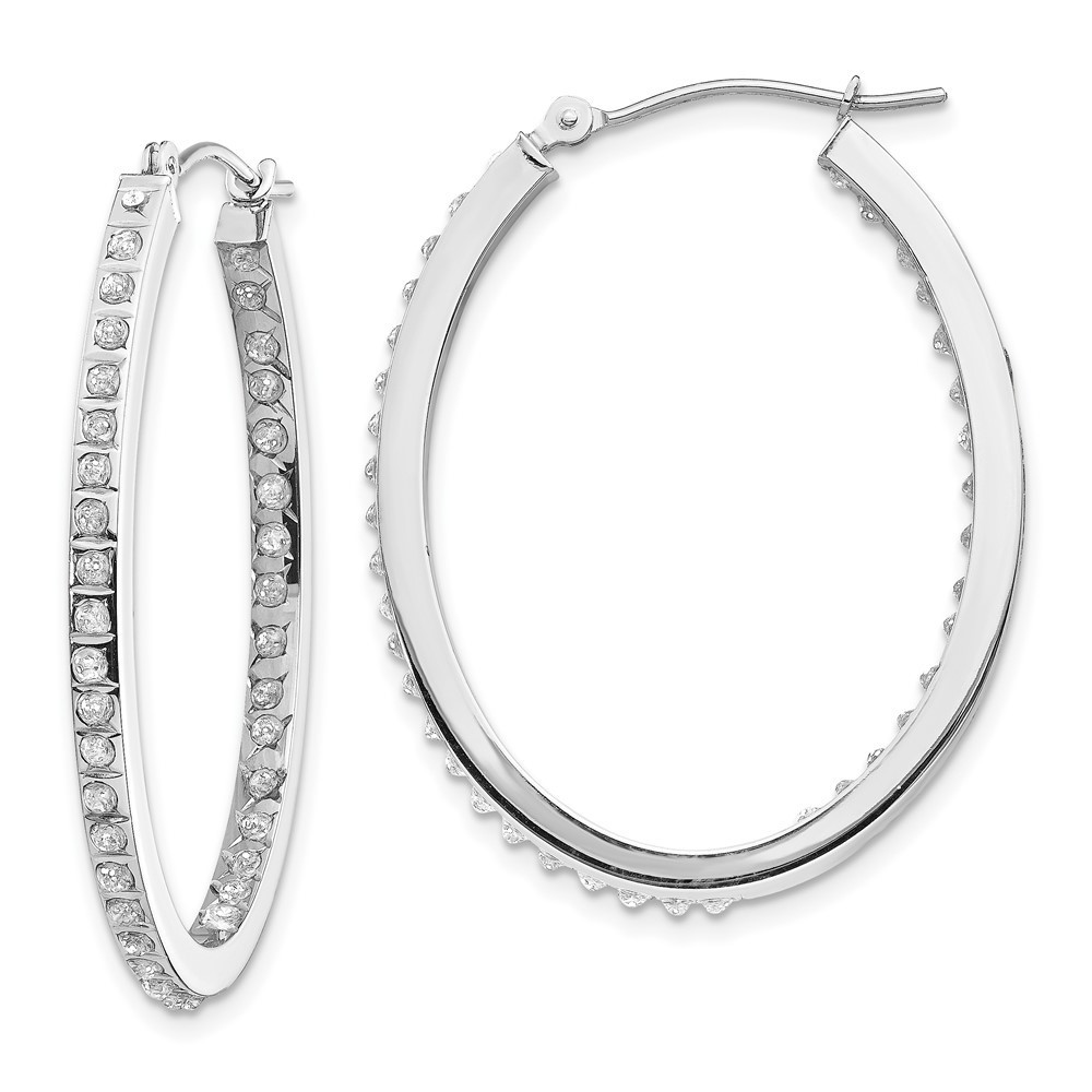 14k White Gold Diamond Fascination Oval Hinged Hoop Earrings 597$